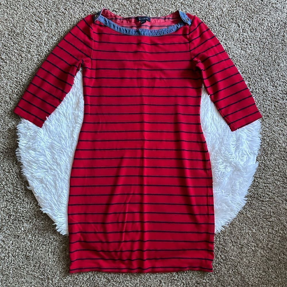 Tommy Hilfiger Dress Red Blue Striped Womens Size Small‎